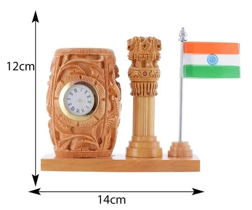 Wooden Pen Holder Ashoka pillar and Flag