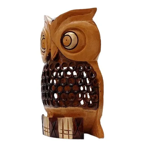 10cm Wooden Owl Undercut Antiue