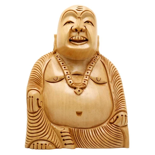 Wooden Laughing Buddha Statue